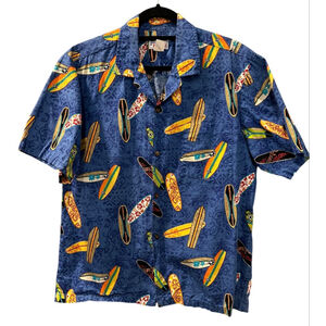 Vintage Hawaii Brand Surfboard Button Down Short Sleeve Shirt Size Large Island